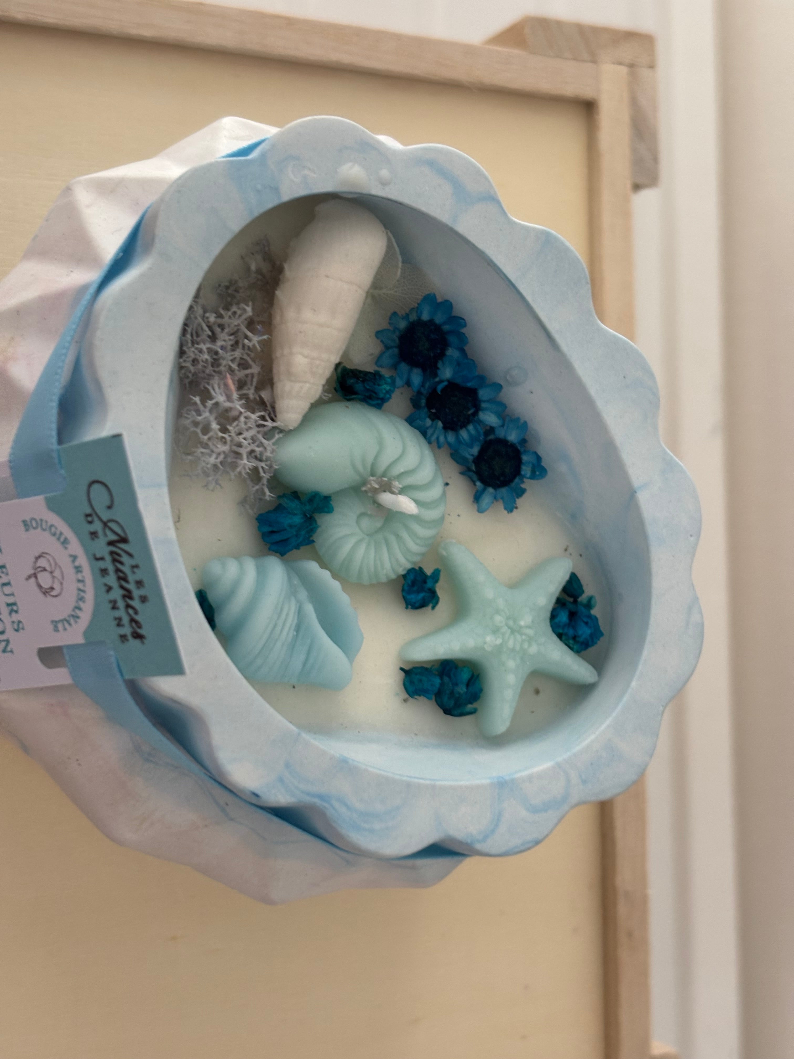 Bougie parfumée "Fleurs de Coton" ton bleu Océan