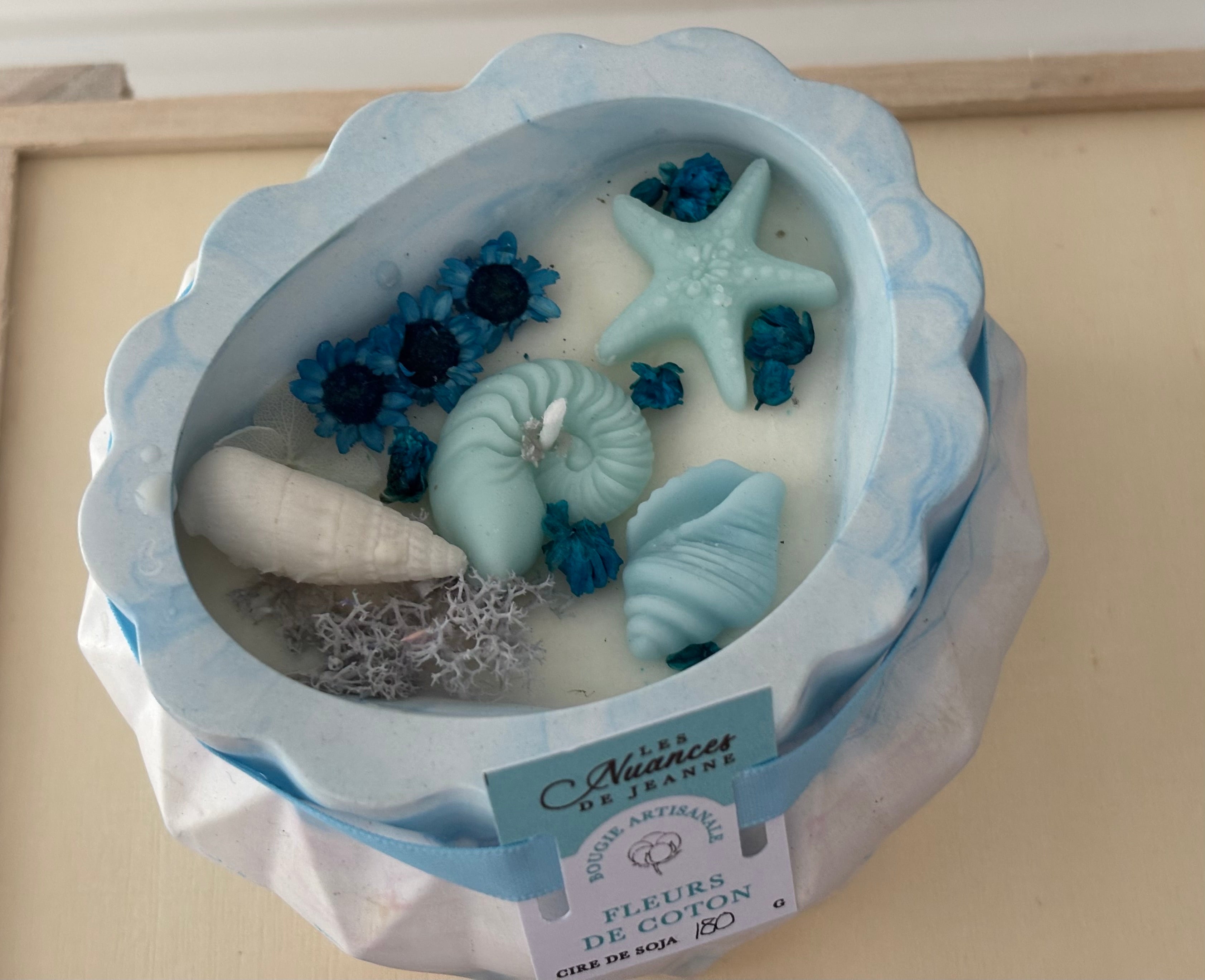 Bougie parfumée "Fleurs de Coton" ton bleu Océan