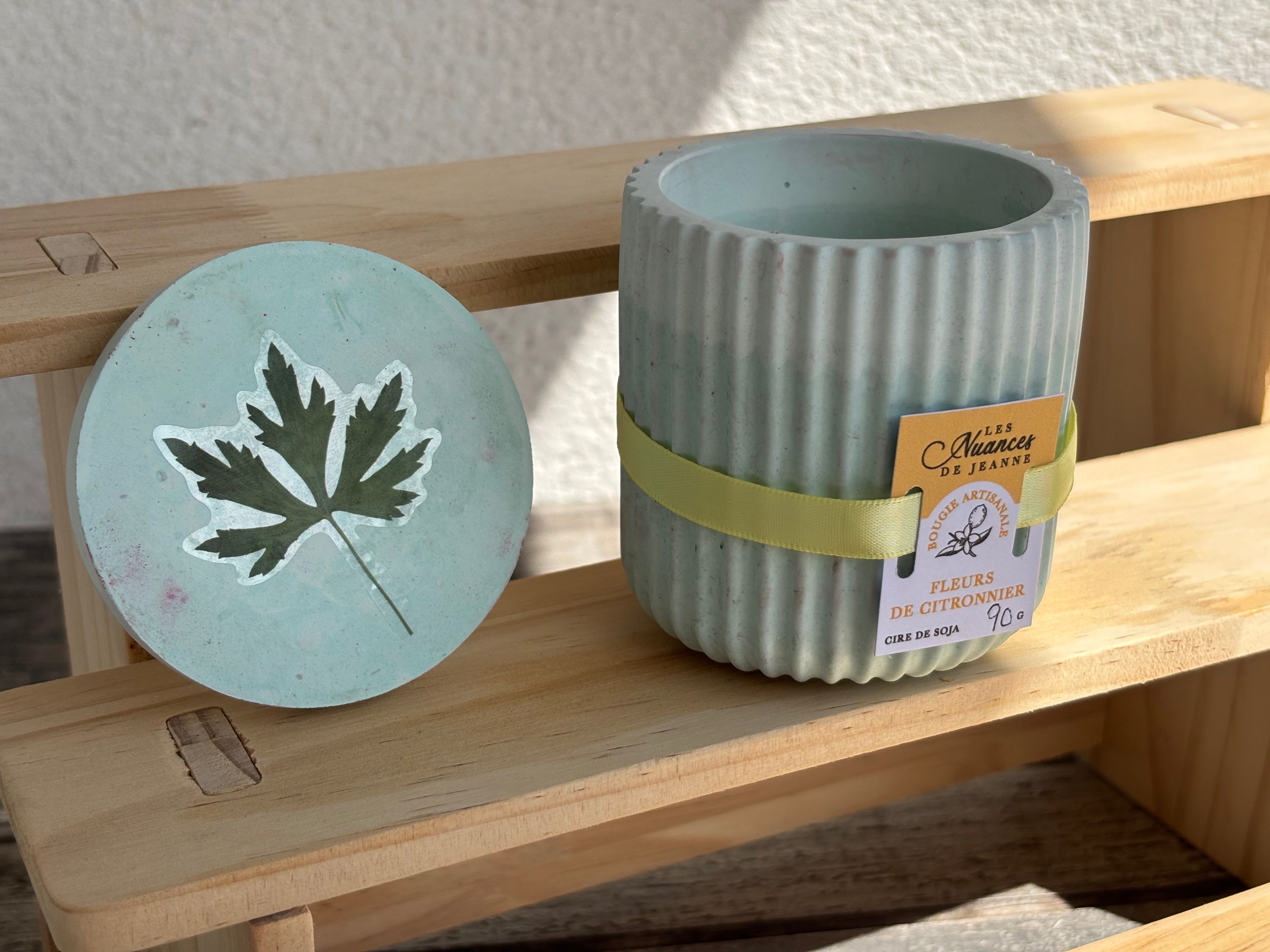 Bougie Cire de Soja « Fleurs de Citronnier » & Couvercle Feuille
